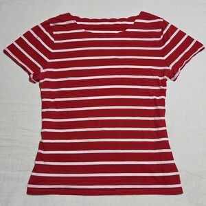 Talbots Scallop Red and White Striped Tee